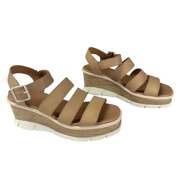 Sorel Joanie III Wedge Sandals Women US10 EU41 Beige Leather Platform Shoes - Picture 2 of 12